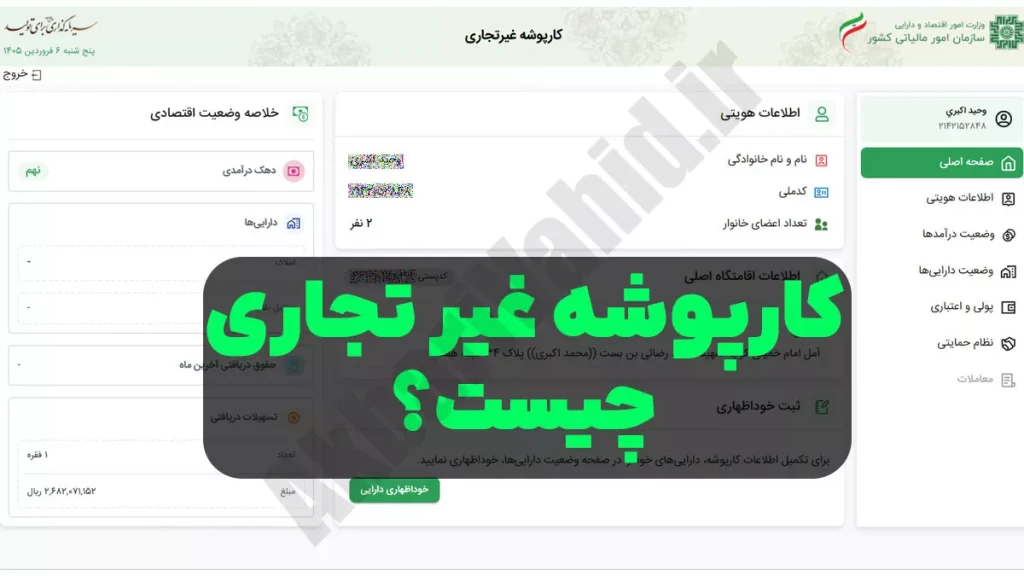 کارپوشه غیرتجاری سامانه مؤدیان مالیاتی